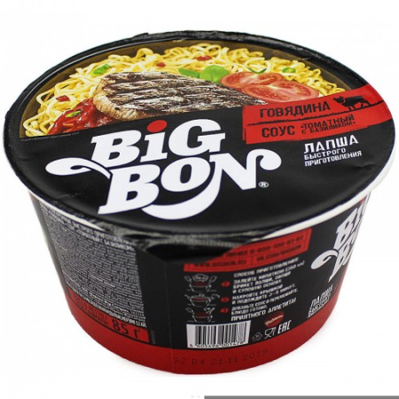 BIGBON Лапша б/п говядина+соус Томат/базилик Чашка 85г*24